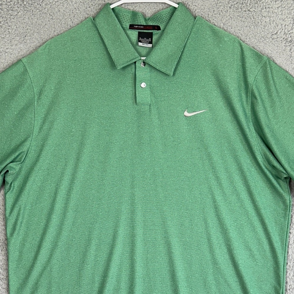 Nike Tiger Woods Collection Polo‎ Shirt Mens XL Green Dri-Fit Golf Snap Button
